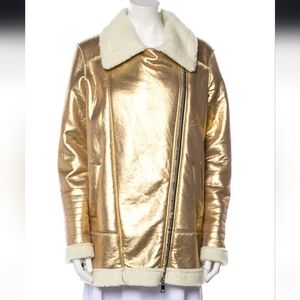 Ainea Faux Leather Gold Metallic Moto Jacket
